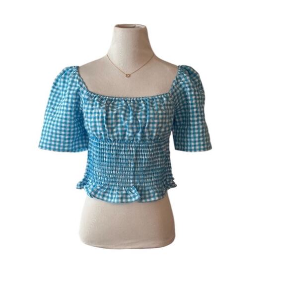 NWT BCBGeneration Seersucker Gingham Blue and White Check Crop Top – Sz M - Picture 5 of 7